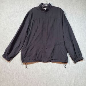 Orvis Jacket Womens Large Black Windbreaker Seersucker Rayon High Neck Full Zip